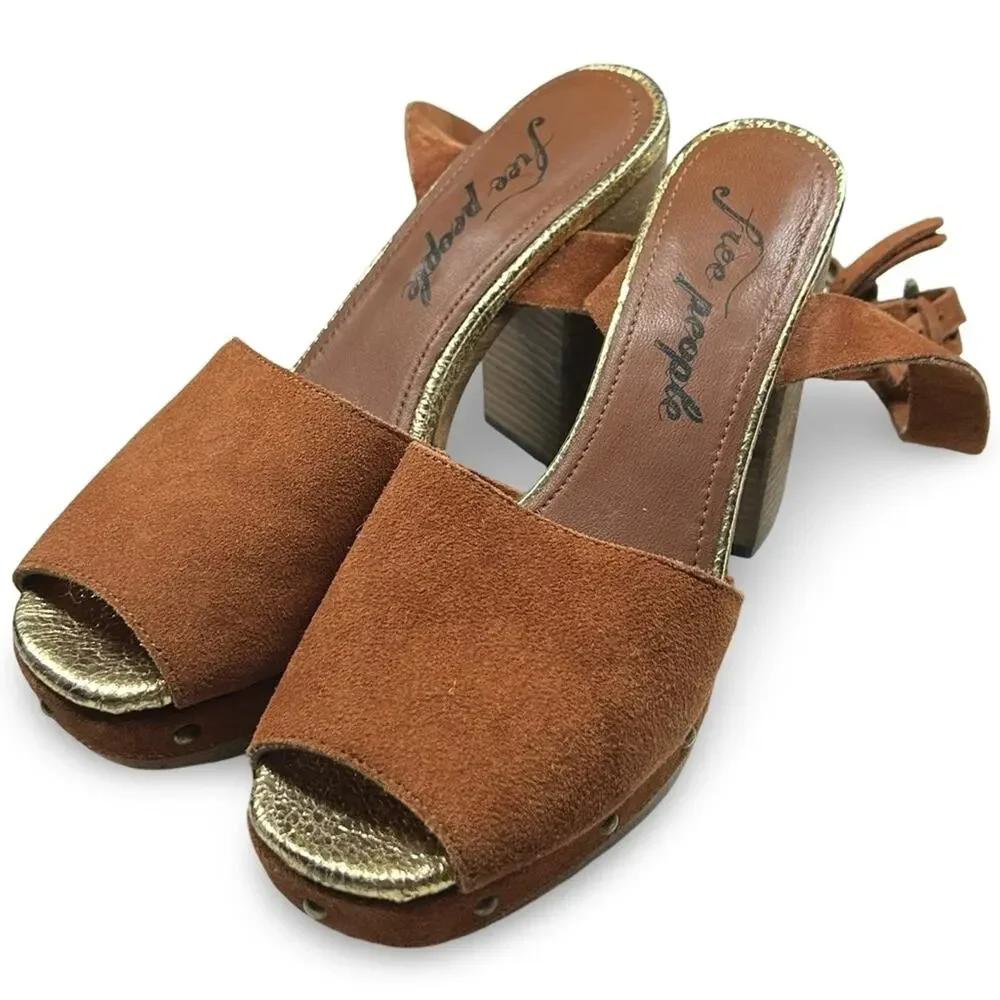Free People Justine Platform Sandals Size 40 EU | 10‎ US Suede Boho Hippie Chic